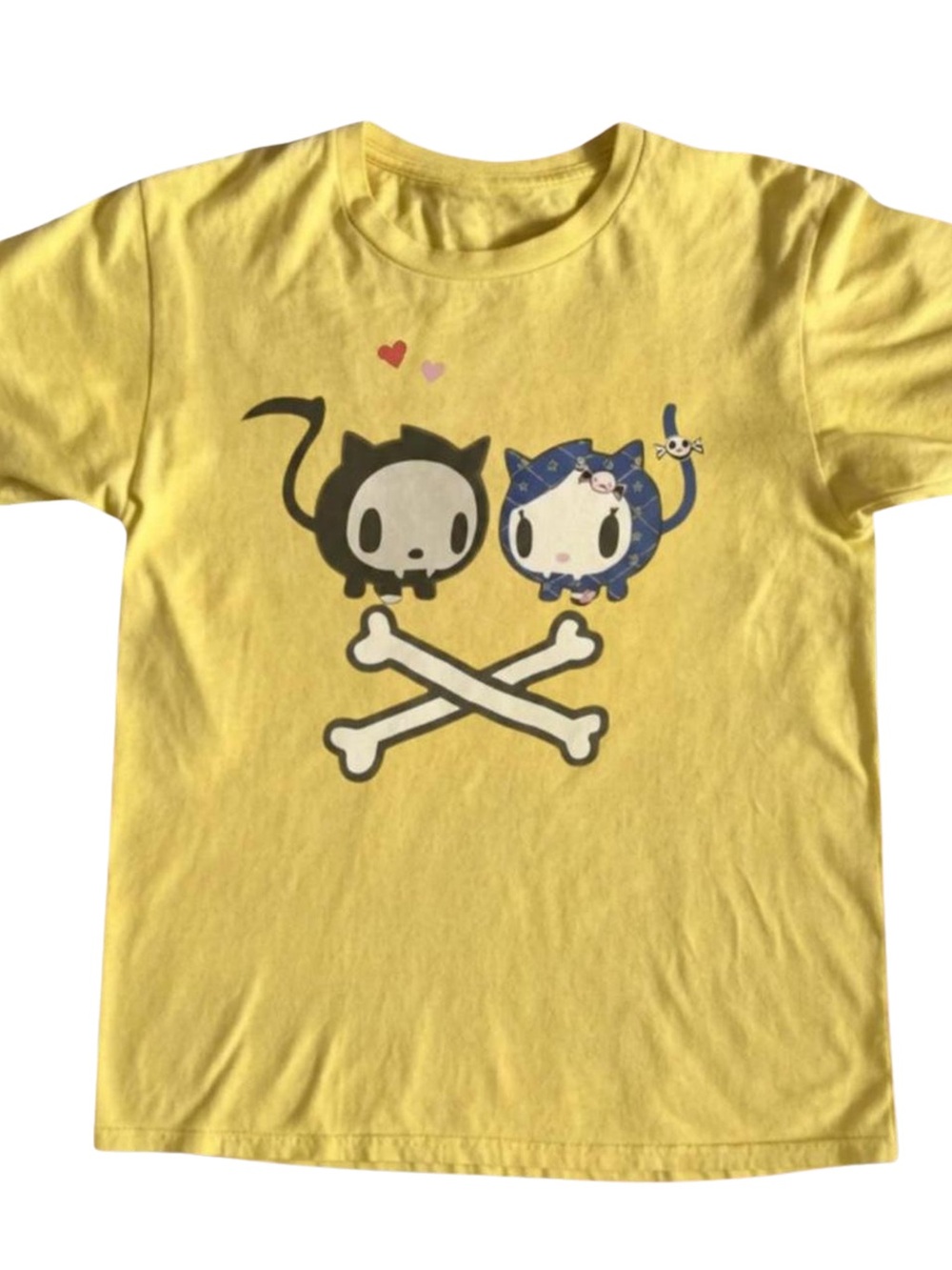 Gildan Yellow Short-Sleeve Tee with Playful Cat Skull Graphic, Gift For Her, Him